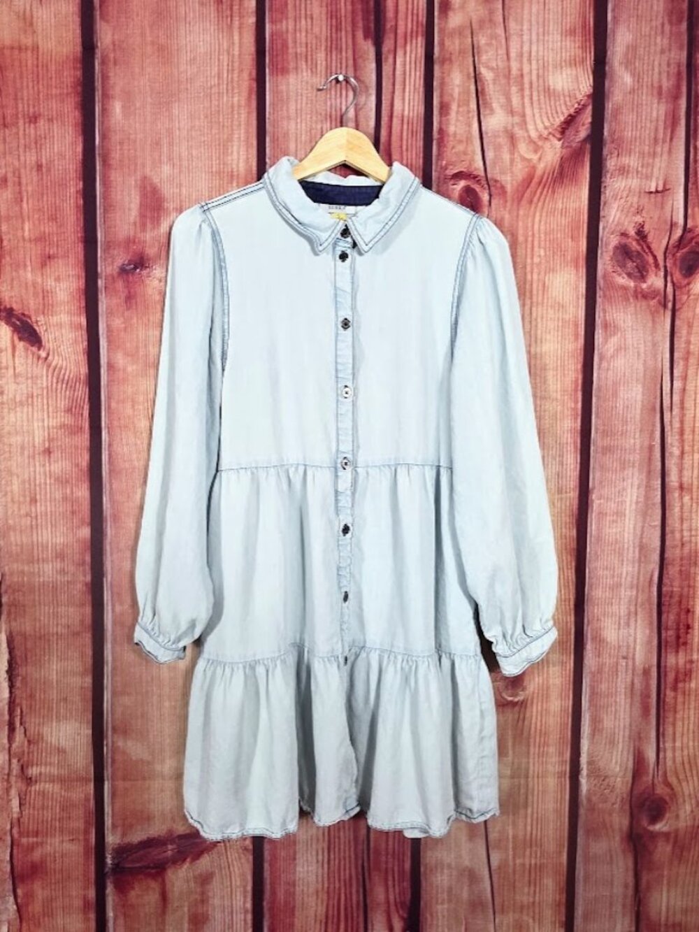 Serra Tiered Button Up Denim Mini Dress S